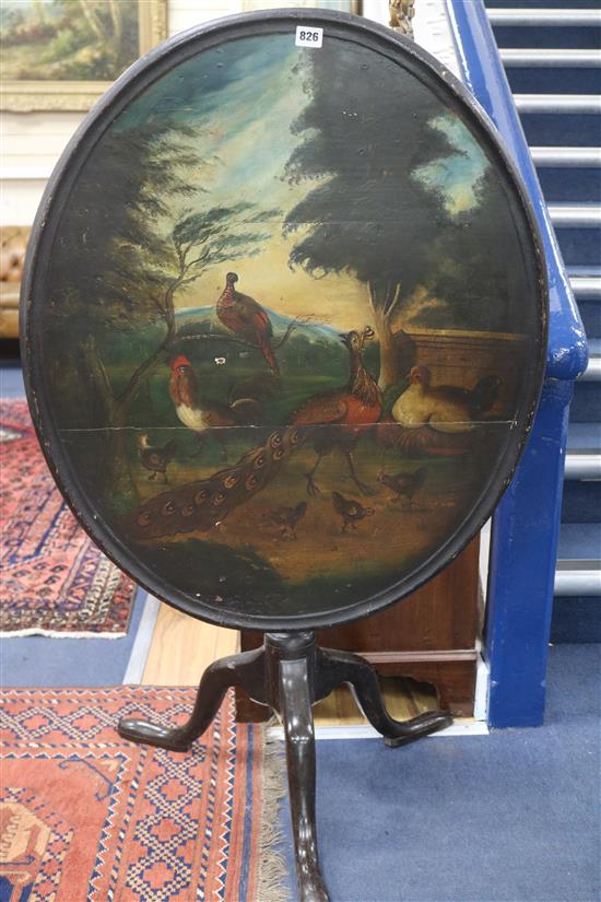 A painted tripod table, W.83cm